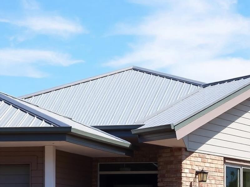 Metal roof on a house with a clear blue sky